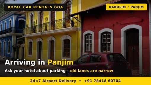 red hatchback in panjim after the drive from dabolim airport